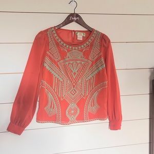 Flying Tomato Orange and Mint Blouse Size Small